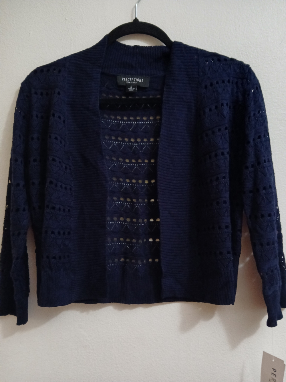 Perceptions Navy Openwork Cropped Cardigan Size S $18 New - Picture 3 of 3